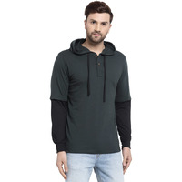Kalt Men's Cotton Blend Hooded Neck Hoodies (Tm0716 Bgbk 3Xl_Bottle Green::Black_3Xl)