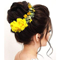 Hair Flare Women's Hair Vein, Rose And Pearl Gajra Style Hair Pin - Hair Bun Accessories For Girls, 2147 Yellow