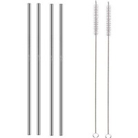 The Green Chapter Straws Stainless Steel Metal | Reusable Straw For Drinking | Dishwasher Safe | Non Toxic Gifts (4 Straight + 2 Brushes)
