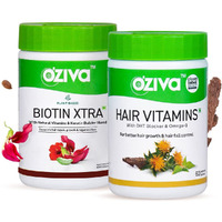 Oziva Hair Vitamins Capsules With Biotin & Dht Blocker For Hair Growth & Hair Fall Control, 60 Capsules + Plant Based Biotin Xtra With Keratin Builder For Hair Repair, 60 Capsules (Combo Pack)