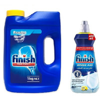 Finish Dishwasher Detergent - 1 Kg Regular+ Finish Rinse Aid 400 Ml Lemon Combo