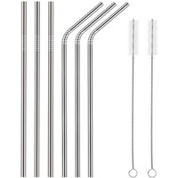 Fancyku Bpa-Free Metal, Thick, Long, Dishwasher Safe Stainless Steel Drinking Straws, 8.5 Inches (3 Bend And 3 Straight And 2 Cleaning Brushes) (Set Of 1)