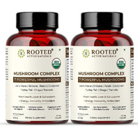 Rooted Mushroom Complex - 7 Mushrooms Blend For Heart, Liver, Gut, Energy & Immunity (120 Veg Caps, 500 Mg) |Usda Organic, > 30% Beta Glucans Pack Of - 2