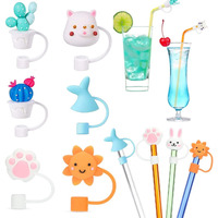 Hasthip 6Pcs Silicone Straw Tips Cap, Lids Anti-Dust Silicone Straw Caps, Straw Toppers For Reusable Drinking Straw Lids Cute Dust-Proof Straw Plug For 6-8 Mm