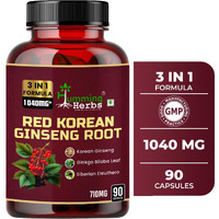 Humming Herbs Red Korean Ginseng With Ginkgo Biloba Leaf, Siberian Ginseng, Supports Energy, Concentration, Immune System And Improves Mental Clarity Bio-Available Supplement | 90 Cap
