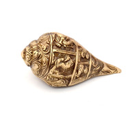Two Moustaches Ganesha Carving Brass Shankh Showpiece, Attractive Brass Conch For Temple/Home, Shankh For Pooja, Mandir Decorations Items, Standard, Pack Of 1