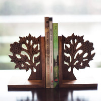 Exclusivelane 'Engraved Tree' Handcrafted Wooden Book Ends For Shelf (Sheesham Wood) | Bookends For Heavy Books Shelf For Home Book Stand Book Ends For Table Book Holder Book Stopper Book Ends Wooden