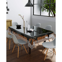 Clasiko Rectangular Pvc Table Cover 6 Seaters (Transparent With Silver Lace, 60X90-Inch, 30 Mm)