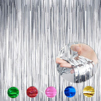 Wobbox Tinsel Metallic Foil Fringe Curtains Backdrop Door Window Curtain Party Decoration, Silver (Big, 3Ft X 8Ft)