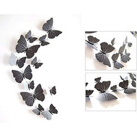 Xtore 24Pcs 3D Home Decor Butterfly | Beautiful Decor Item | Comes With Sticking Pad - (Set Of 24) (Shaded Black)