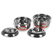 Sumeet Stainless Steel Copper Bottom Multipurpose Cook & Serve Handi With Lid - 2 Pcs Set (1.1 Liter, 1.3 Liter)