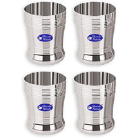 Sharda Metals Stainless Steel Heavy Gauge Glass Set Of 4 Pcs For Water, Juice, Soft Drinks, Lassi, Chaass & Beverages, Mirror Finish, Food Grade Serving Glasses - 350 Ml Each