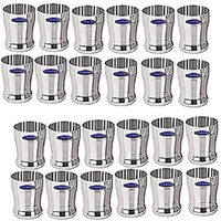 Sharda Metals Stainless Steel Heavy Gauge Glass Set Of 24 Pcs For Water, Juice, Soft Drinks, Lassi, Chaass & Beverages, Mirror Finish, Food Grade Serving Glasses - 350 Ml Each