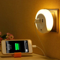 Home Cube Smart Control Sensor Led Night Light Bedroom Lamp With Dual Usb Phone Charging Switch Socket (Warm White, Pack Of 1,Plastic)