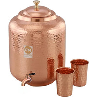 Copper-Master 11 Litre Hammered Copper Water Dispenser (Matka) Container Pot With 2 Pure Copper Glasses And Ayurvedic Health Benefits (11000 Ml + 600 Ml)