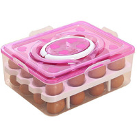 Styleys Double Layer Plastic 32 Grid Egg Storage Box For Refrigerator Kitchen With Lid (Pink_S11063, Square)