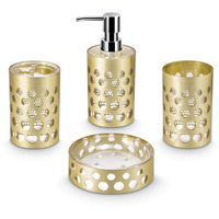 Freelance Miami Polystyrene 4 Pieces Bathroom Set-Dispenser, Toothbrush Holder, Tumbler & Soap Dish (Golden)