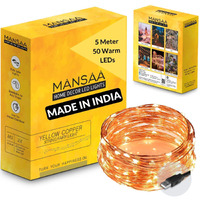 Mansaa Lights For Decoration | 18 Months Warranty | 5 Meter, 50 Leds | Fairy Lights For Room Decoration, Led Lights For Decoration, Decoration Light, String Lights, Usb Operated (Yellow, Pack Of 1)