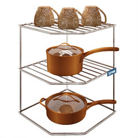 Levon Sturdy Stainless Steel Corner Shelf Rack For Plates, Bowls & Cups In Kitchen - Size (255 X 255 X 320 Mm)