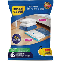 Smart Saver Reusable Vacuum Storage Bags Ziplock Space For Travel Plastic Bags For Clothes Transparent Storage For Blankets Cloth With Zip,Underbed Organizer Bigowl Saver Compression-Pack Of 12-Blue