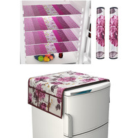 Yellow Weaves Combo Of Fridge Top Cover,2 Fridge Handle Covers 4 Fridge Mats (Multi Color, 7 Piece Set)