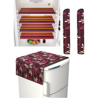 Yellow Weaves Combo Of Fridge Top Cover, 2 Fridge Handle Covers + 4 Fridge Mats (Multi, 7 Piece Set)