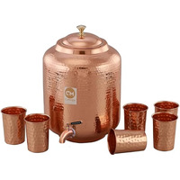 Copper Master 11 Litre Hammered Copper Water Dispenser (Matka) Container Pot With 4 Pure Copper Glasses Pure Copper And Ayurvedic Health Benefits (11000 Ml + 1200 Ml)