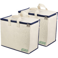 Double R Bags Canvas Reinforced Cotton Handles Multipurpose Storage Organizer For Grocery Vegetable Shopping And Covers Zip Bags (Navy) -Pack Of 2
