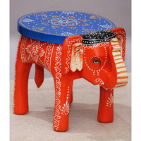 Jh Gallery Handcrafted And Emboss Painted Colorful Wooden Elephant Stool/Side Table For Home/Office/Living Or Bedroom Decor (Orange)