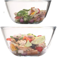 Femora Borosilicate Glass Solid Microwave Safe All-Purpose Mixing Bowl (Transparent, 1650 Ml, 3600 Ml) - Set Of 2.