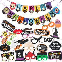 Wobbox Halloween Party Prop Photo Booth Props Diy Kit With Bunting Banner For Party Supplies Featuring Boo Pumpkin Ghost Halloween Decorations Photo Booth Props (Combo Yr)
