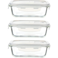 Femora Borosilicate Glass Containers For Kitchen | 1 Year Warranty | Container Boxes For Storage, Storage Box For Kitchen With Air Vent Lid, Microwave Safe Utensils, Rectangular (Set Of 3-620 Each)