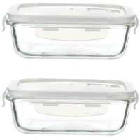 Femora Borosilicate Glass Containers For Kitchen | 1 Year Warranty | Container Boxes For Storage, Storage Box For Kitchen With Air Vent Lid, Microwave Safe, Rectangular (Set Of 2-1000Ml Each)