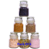 Lucid...We Build Relations .. Glass Jar & Container With Rust Proof Airtight Lid Jar For Storage Of Spices & Dryfruit Small Jars For Kitchen (50Ml, Pack Of 6), Black