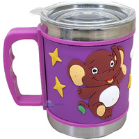 Funblast Stainless Steel Mug Emboss Hot And Cold Coffee/Milk/Tea Mug For Kids Cartoon Print Soft Rubber Design Cup - Multicolor, 350 Ml