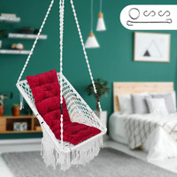 Patiofy Made In India Premium Square Shape Hammock-Hanging Cotton Chair Swing With Cushion And Accessories For Indoor And Outdoor/150 Kg Capacity/Swing Cushion/Chair Cushion For Kids And Adults(White)
