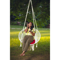 Patiofy Polyester Premium Round Shape Large Hammock Hanging Swing Chair For Adults&Kids/Swing For Adults For Home/Swing For Balcony Garden/Jhula For Adults With Cushion&Hanging Kit(33X33X63 In-White)