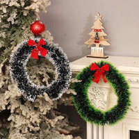 Craftvatika Set Of 2 Christmas Wreath For Front Door Wall Hanging Snow Bowknot Wreath Garland Christmas Tree Ornaments Xmas Decoration (Green & Snow Green)