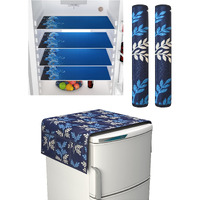 Yellow Weaves Fridge Top Cover, Fridge Handle Covers, Fridge Mats (Blue)