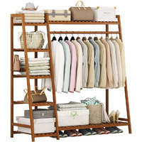 Leopax Bamboo Coat/Clothing/Garment Rack/Freestanding Storage Shelf With 5-Tier Shelf (130 X 40 X 140Cm, Natural)