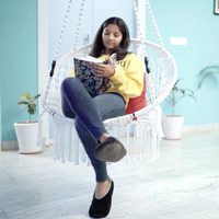 Patiofy Made In India Premium Comfy Series Swing Chair Hammock Hanging Cotton Chair With Cushion & Accessories For Indoor & Outdoor/120 Kgs Capacity/Swing Chair With 1 Cushion For Kids & Adults-White