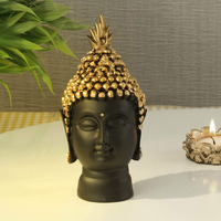 Tied Ribbons Resin Buddha Head Idol Statue Showpiece (Golden, 13.7 Cm X 6.3 Cm) - Decoration Items For Home Decor Mandir Temple Pooja Room Living Room Table Office Decorative Gifts