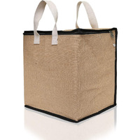Double R Bags Jute Reinforced Cotton Handles And Thick Base With Multipurpose Storage Organizer And Covers Zip Bag (Plain, Pack Of 1)
