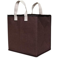 Double R Bags Jute Reinforced Cotton Handles And Thick Base With Multipurpose Storage Organizer And Covers Zip Bag (Brown, Pack Of 1)
