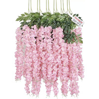 Tied Ribbons Set Of 6 Artificial Silk Wisteria Hanging Flowers Strings Garlands For Home Decoration Wedding Outdoor Ceremony Events Backdrop Floral Dcor (Light Pink, Longest String 111 Cm)