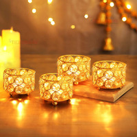 Tied Ribbons Pack Of 4 Crystal Tealight Candle Holder Centerpieces Votive Candle Holders - Decorations Items For Home Dining Table (6.3 Cm X 4.3 Cm) - Home Dcor - Gifts Item
