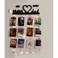 Vah Wooden Photo Frame With Led Light - Display Picture Collage Organizer With Clips (Mom And Dad With Light)