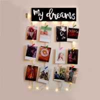 Vah Wooden Photo Frame With Led Light - Display Picture Collage Organizer With Clips (My Dream With Light)