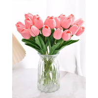 Tied Ribbons 5 Pcs Artificial Tulip Flowers Bunches For Vase (Pink, 34 Cm) Home Decoration Items For Living Room Corner Table Top Bedroom Wedding Party Decorative Gift (Vase Not Included) - Silk