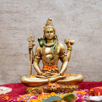 Tied Ribbons Resin Lord Shiva Statue Blessing Idol Sculpture Murti Showpiece (20 Cm X 17 Cm) - Decoration Items For Home Decor Living Room Mandir Temple Pooja Room Table Decorative Gifts, Multicolour